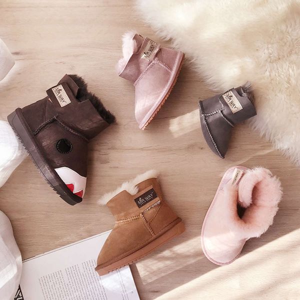 

sheep men's and women's warm children's sho wool soft soled round head walking leisure snow boots, Black