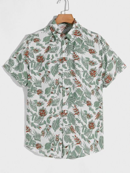 

men tropical print shirt 46ge#, White;black