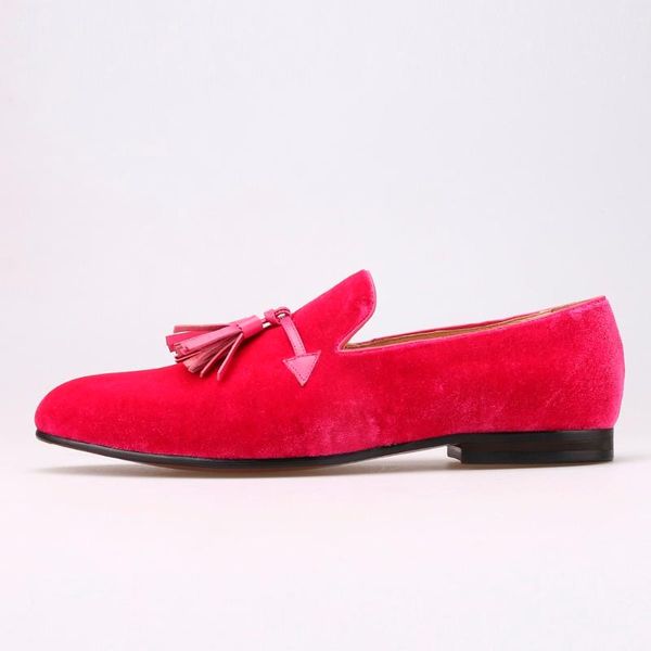 

dress shoes pink color men velvet fashion leather tassel loafers wedding and party men's flat, Black