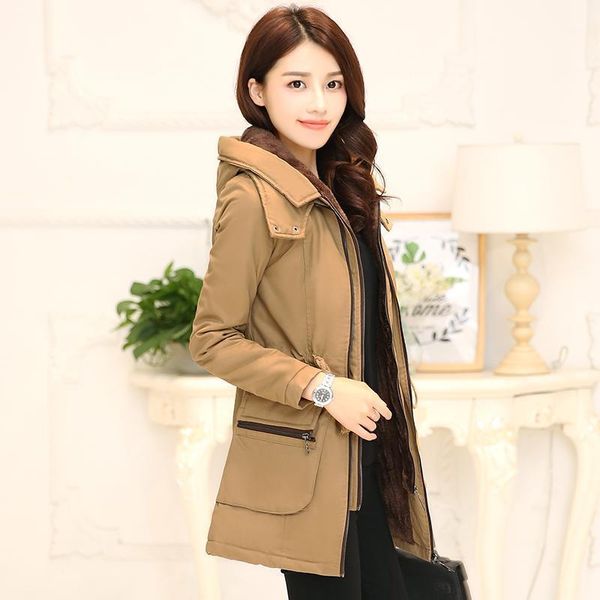 

ziyi show plus velvet cotton dress women's long 2020 winter dress new slim jacket autumn and winter korean version hood1, Black