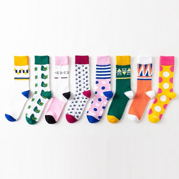 

colorful print long socks mens happy socks geometric women trend casual personality gift dropshipping1, Black