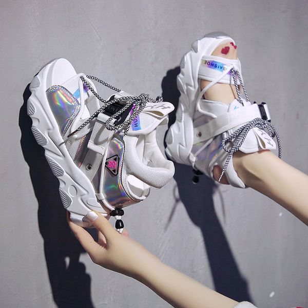 

2021 new summer ten in heels shoes woman flip flop beach high thick casual sandals breathable walk slippers bdlr, Black