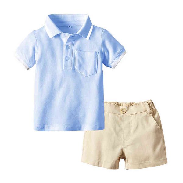 

cotton kids clothes solid boy set short-sleeve + shorts casual infant children outfit g220310, White