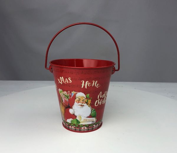 

d11xh11cm tin ведерки new christmas ковши контейнер металлический для рождественский подарок держатель красной партии украшения
