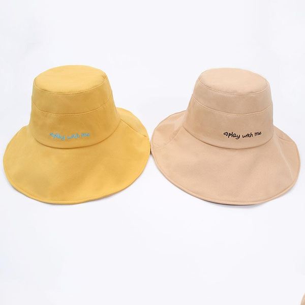 

spring and summer 2020 new creative embroidered letter leisure fisherman's hat with big eaves and windbreak rope sun hat for, Blue;gray