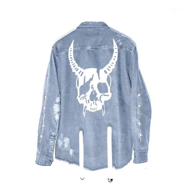 

kiovno vintage men hip hop ripped denim jackets coats washed pattern printed jean jackets outwear for male size s-3xl streetwear1, Black;brown