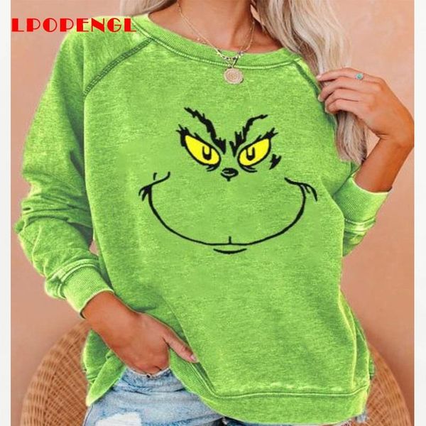 LPOPENGL Sonbahar Kış Komik Grinch Çirkin Noel Rahat Hoodie Tişörtü Uzun Kollu Crewneck Kadın Kazaklar Kawaii 201202 Tops