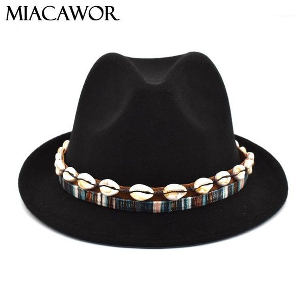 

miacawor 2020 elegant ladies black winter warm hat men's fedora small edge classic jazz hat felt wool imitation wool f331, Blue;gray