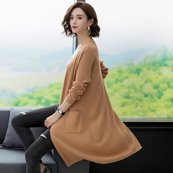 

new arrival lady spring loose knitting cardigan long sleeve with pockets1, White