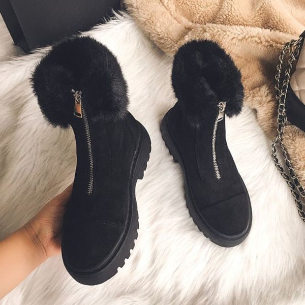 

rizabina size 34-43 women snow boots real leather warm fur high heel winter shoes woman plush fashion platform short boot c0202, Black