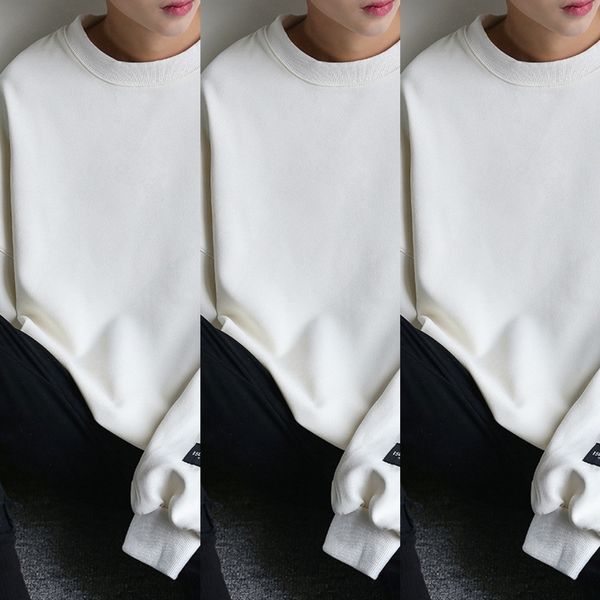 

dvvpx autumn crew neck couple's men's loose wear color pullover sleeve coat men's sweater solid pullover pullovercouple dress, Black