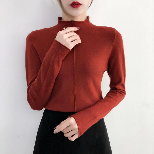 

women half-high collar winter sweater women 2019 knitted sweaters and pullovers long sleeve female jumper slim tricot 1, White;black