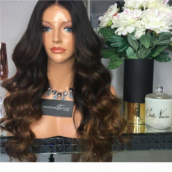 

100% human hair full lace wigs 1b 4 30 three tone color wavy lace front human hair wigs ombre hair wigs, Black;brown