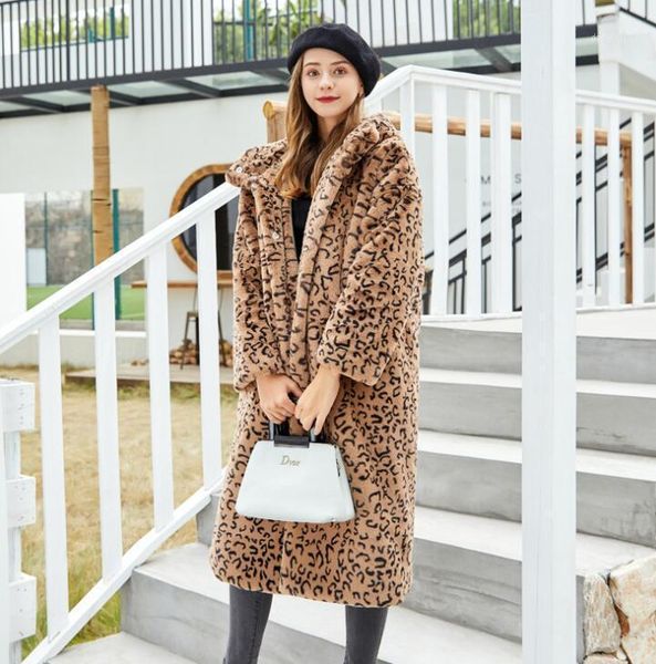 

autumn faux mink leather jacket womens leopard hood long fur leather coat women slim jackets jaqueta de couro fashion1, Black