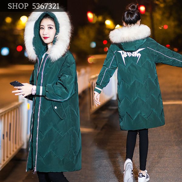

clothes woman 2021 winter clothes suit-dress easy long fund down cotton woman thickening loose coat cotton-padded jacket, Black
