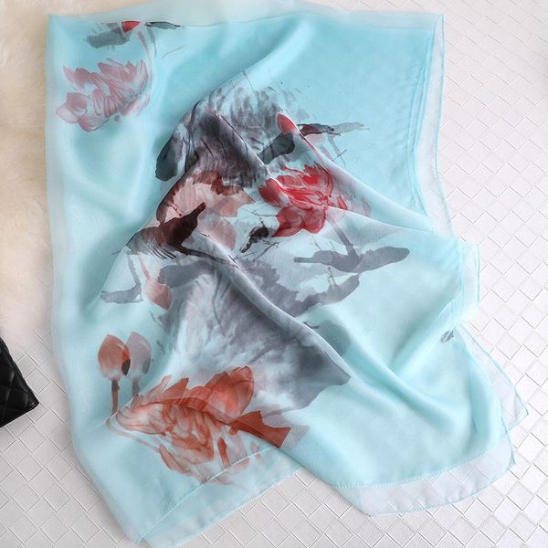 

scarves zijden sjaal vrouwen 2021 nieuwe mode bloemenprint sjaals en wraps lady foulard bandana hijaabs, Blue;gray