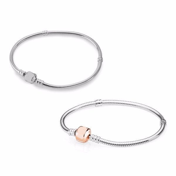 

new 100% 925 sterling silver bracelet silver/rose gold silver clasp charm bracelet fit european charms diy jewelry 1028, Black