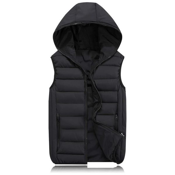 

nice tide spring autumn sleeveless jacket for men fashion warm hooded male winter vest light plus size mens work vests waistcoat, Black;white