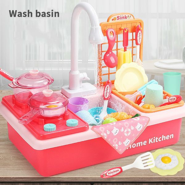 Kids Plastic Simulation Louça Elétrica Dia Lava-louça Fingenda Brinquedos de Cozinha Com Bacia de Lavagem de Água Elétrica Kit para Crianças Presentes LJ201009