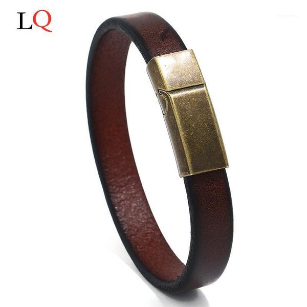 

men jewelry brown leather bracelet for men stainless steel magnetic clasp fashion bangles gift charm bracelet 20mm snap buttons1, Golden;silver