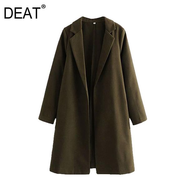 

deat] 2020 spring autumn new fashion long sleeve solid color turn-down collar loose open stich women woolen coat 13u811, Black