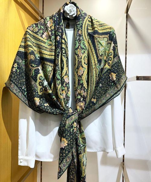 

greek olive green paisley pure silk square scarf design large shawls wrap scarves 140x140 drop shipping kfj1701, Blue;gray