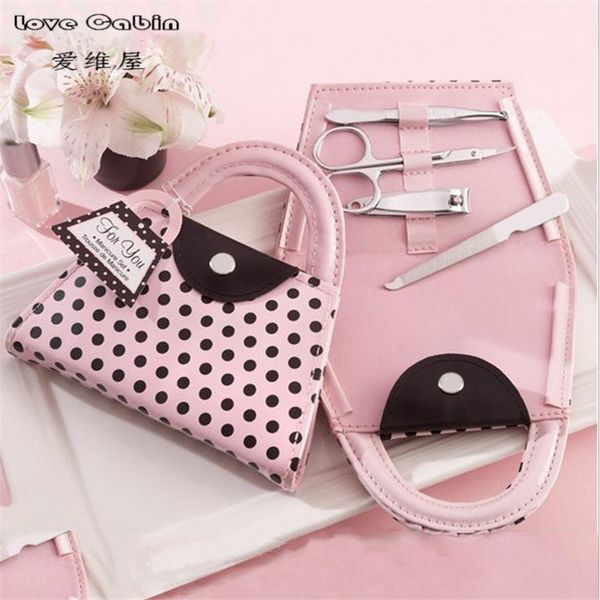 

pink polka dot purse manicure set favor bridal shower favors wedding favors and gifts for guest 64pcs=16box/lot 1027