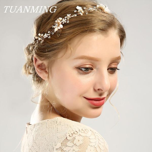 

freshwater pearls bride headbands pearl flower leaf headband hair accessories for women wedding headbands bride hair jewelry, Golden;silver