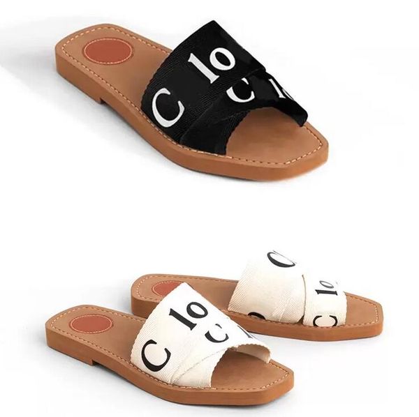 

women sandals woody mules brand slipper slide sandal fahsion deisgner lady lettering fabric outdoor leather sole slides flip flops no290, Black