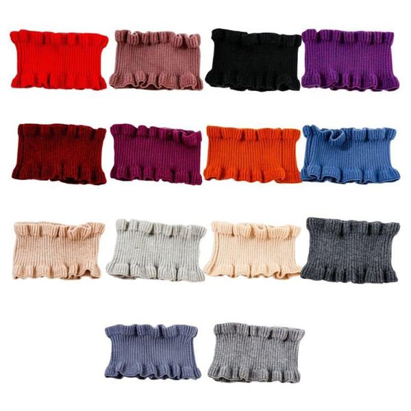 

scarves women girls winter high neck warmer ribbed knit ruffles trim solid color choker circle loop decorative fake collar, Blue;gray