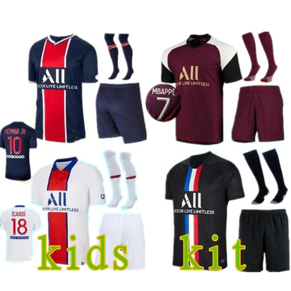 

kit enfants 20 21 accueil kids kit maillot de foot mbappe neymar verratti icardi di maria 2020 2021 paris football uniforme, Black
