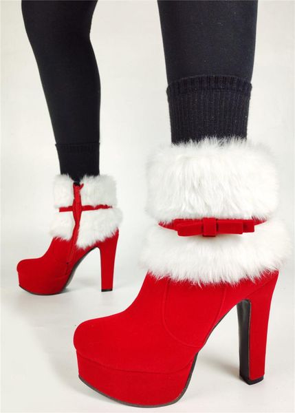 

brand new 2021 big size 43 trendy winter ankle boots women platform high heels casual shoes red warm fur ladies booties, Black