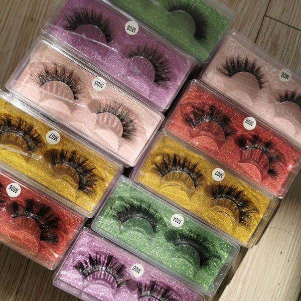 

wispy messy lashes colorful box natural long false eyelashes fake lashes makeup extension synthetic eyelash private label custom logo