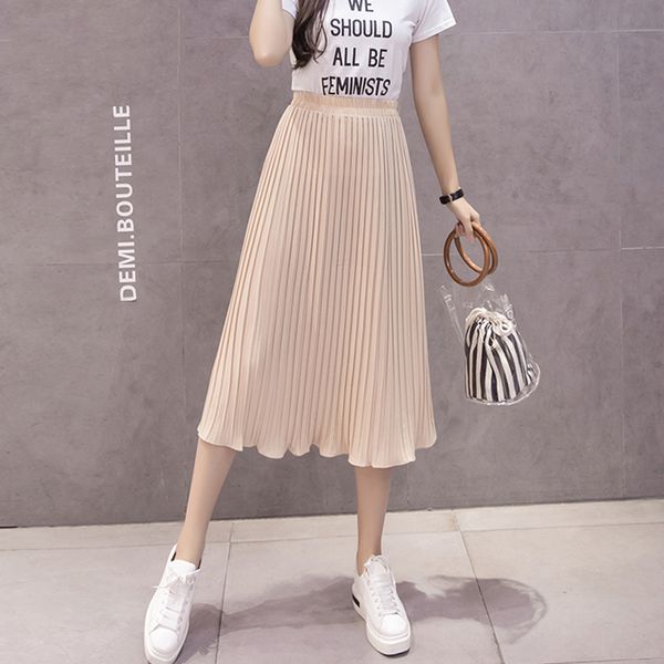 

6 colors korean fashion summer skirt female chiffon high waist pleated skirts womens s-xl harajuku faldas mujer y1214, Black