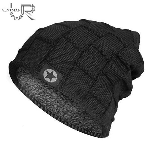 

new fleece lined beanie hat knit wool warm winter hat thick soft stretch hat for men and women fashion skullies & beanie y201024, Blue;gray