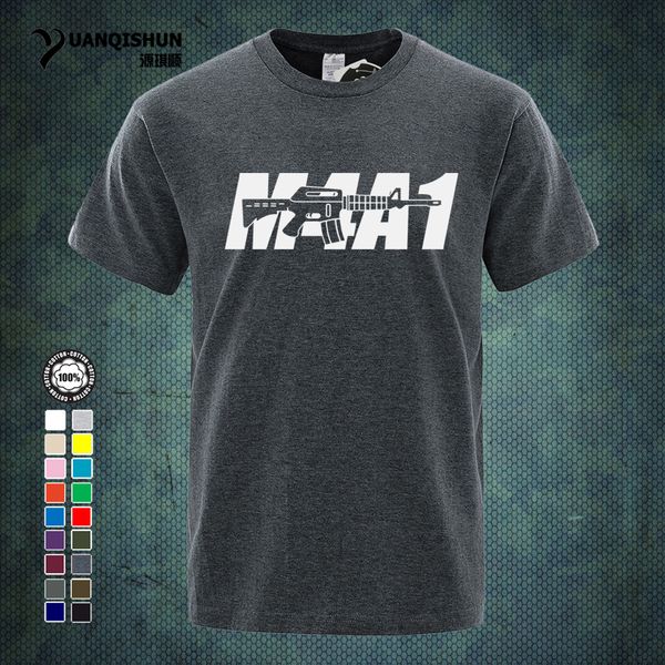 

yuanqishun boutique mens t shirt m4a1 letter gun printing men t-shirt fashion 17 colors short sleeves tee tshirt hip hop 0153-t, White;black