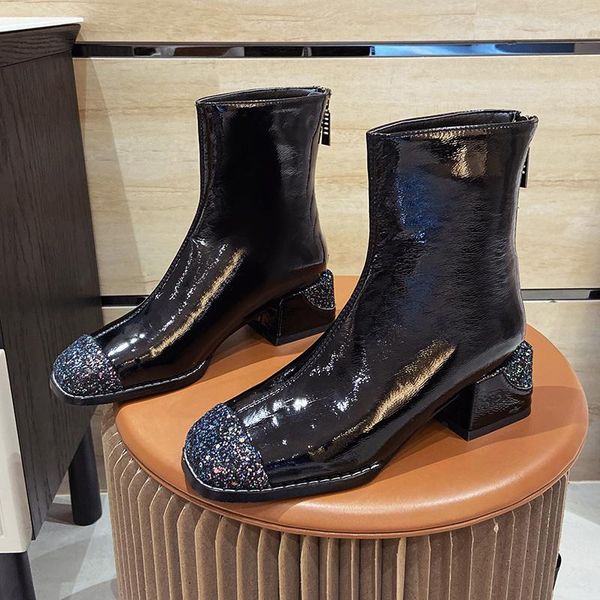

shoes fashion boots woman clogs platform ankle booties women boots-women zipper punk autumn low rubber 2020 ladies med cotton, Black