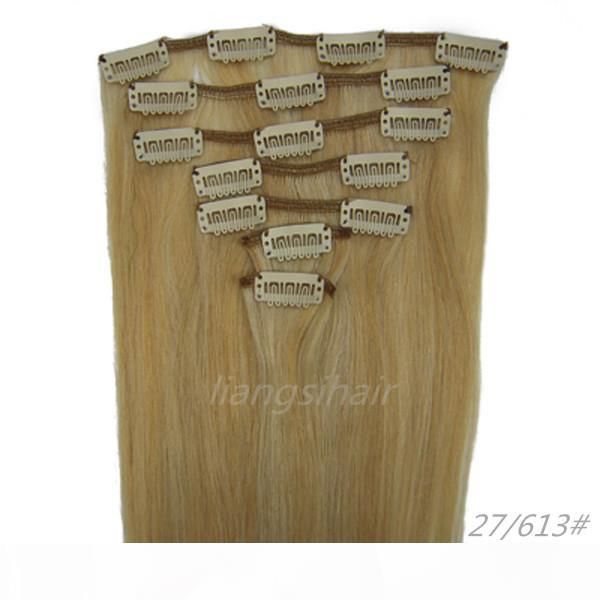 

brazilian remy human hair extensions 15"-26" 7pcs 27 613# clip in hair brazilian malaysian indian peruvian remy human hair b, Black;brown