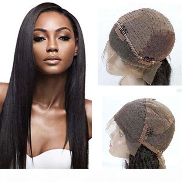 

malaysian silky straight lace front human hair wigs for black woman 150 density glueless full lace wigs with baby hair natural hairline, Black;brown