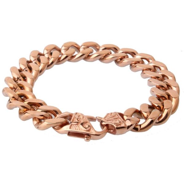 

13/15mm wide high polished rose gold cuban curb link 316l stainless steel bracelet mens women boys chain jewelry, Black