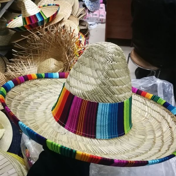 Natürliche Männer Stroh Mexikanische Sombrero Hut Frauen Bunte Geburtstag Party Dekoration Tabletop Party Hüte L3 Y200602