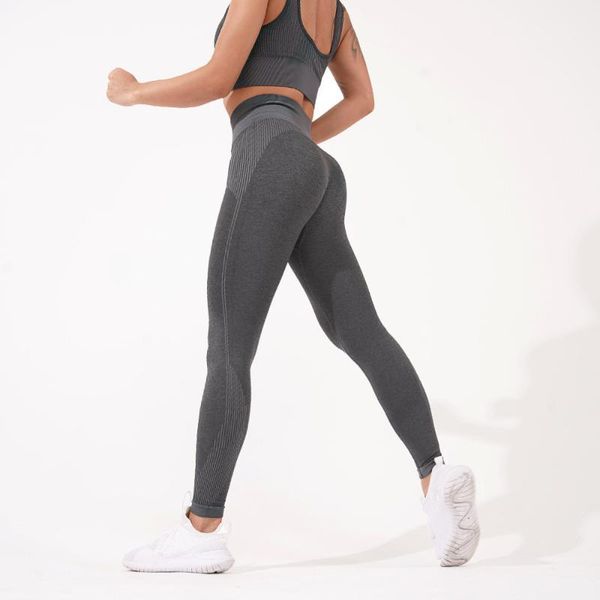 

seamless gym leggings women strip design high waist tummy control yoga pant stretch fitness sports workout activewear kg-373, White;red