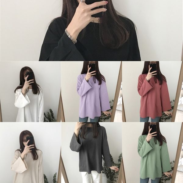 

v6tjd 2020 solid color long autumn ttshirt women's sleeve new korean loose and versatile show thin bottomed shirt student muyvm, White
