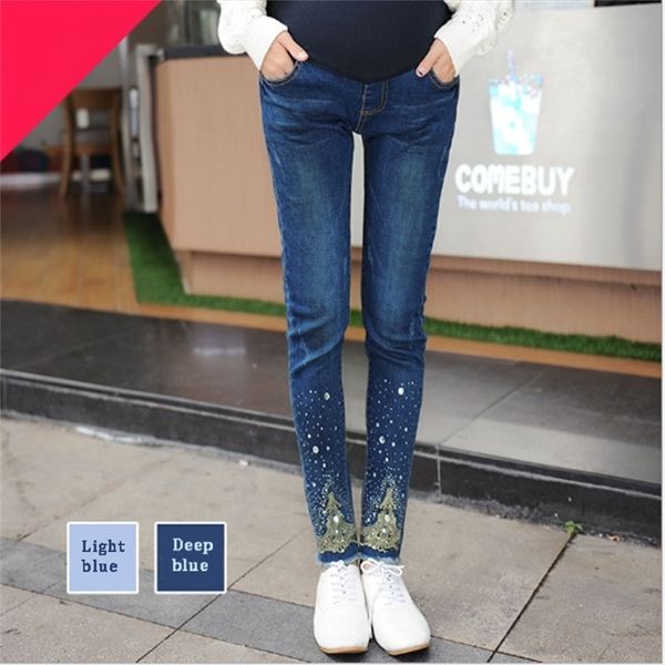 

брюки для одежды denim для беременных джинсы карандаш беременность брюки oдежда для беременных женская c1002, White
