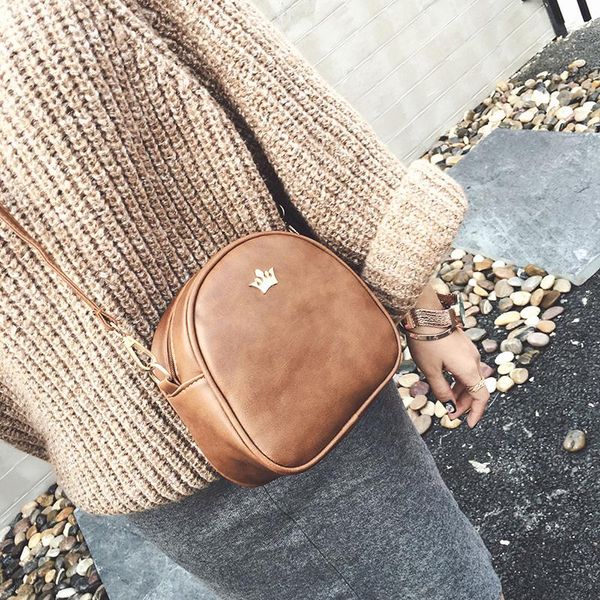 

5 colors Winter new handbags High quality PU leather Women bag England retro shoulder bag Large capacity round crown Female