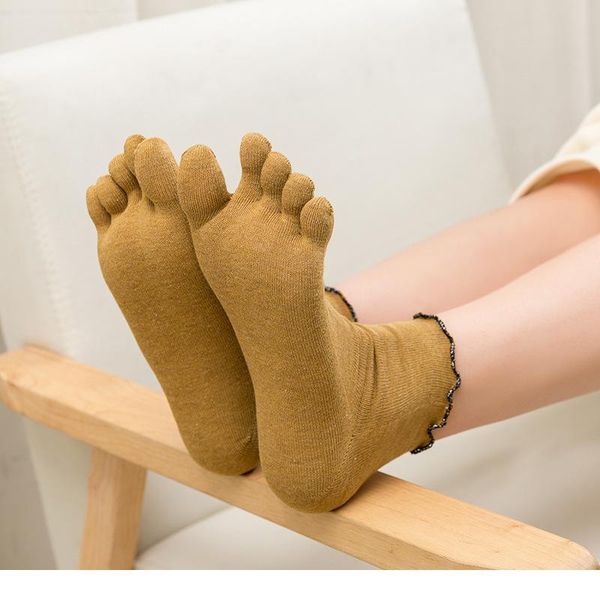 

cotton five finger ruffle socks women solid color toe socks with 5 toe short deodorant socks with fingers soks woman so bbywrh, Black