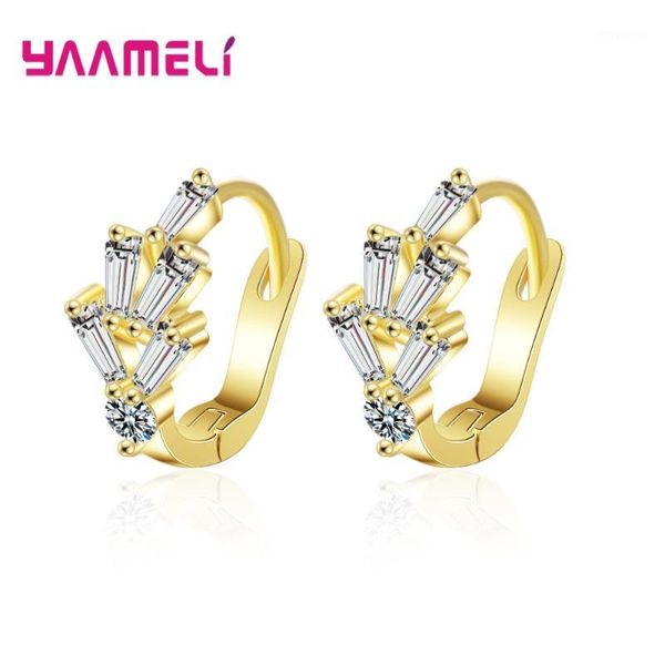 

925 sterling female earrings leaf shape colorful crystals paved pretty hoop earrings for women party wedding jewelry1, Golden;silver