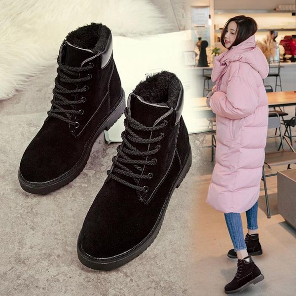 

classics women western work boots new woman casual winter snow boots plush warm ladies fashion motorcycle zapatos de mujer, Black