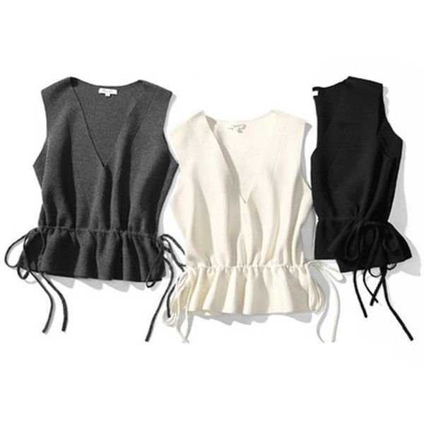 

spring autumn women gilet new cashmere v-neck pullover solid knit vest sleeveless black korean casual short sweater vest female, Black;white