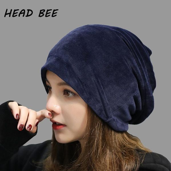 

beanie/skull caps [head bee] brand beanies hat cotton balaclava bonnet 2021 winter cap warm lady knitted for women, Blue;gray